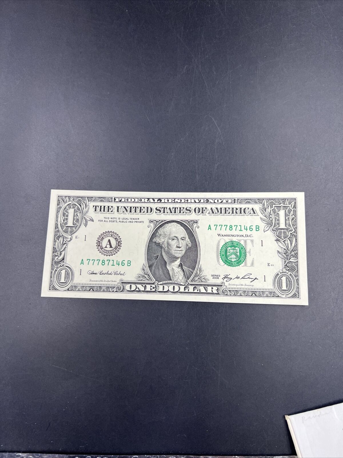2006 $1 One Dollar FRN Federal Reserve Note Fancy Serial Number #777 UNC
