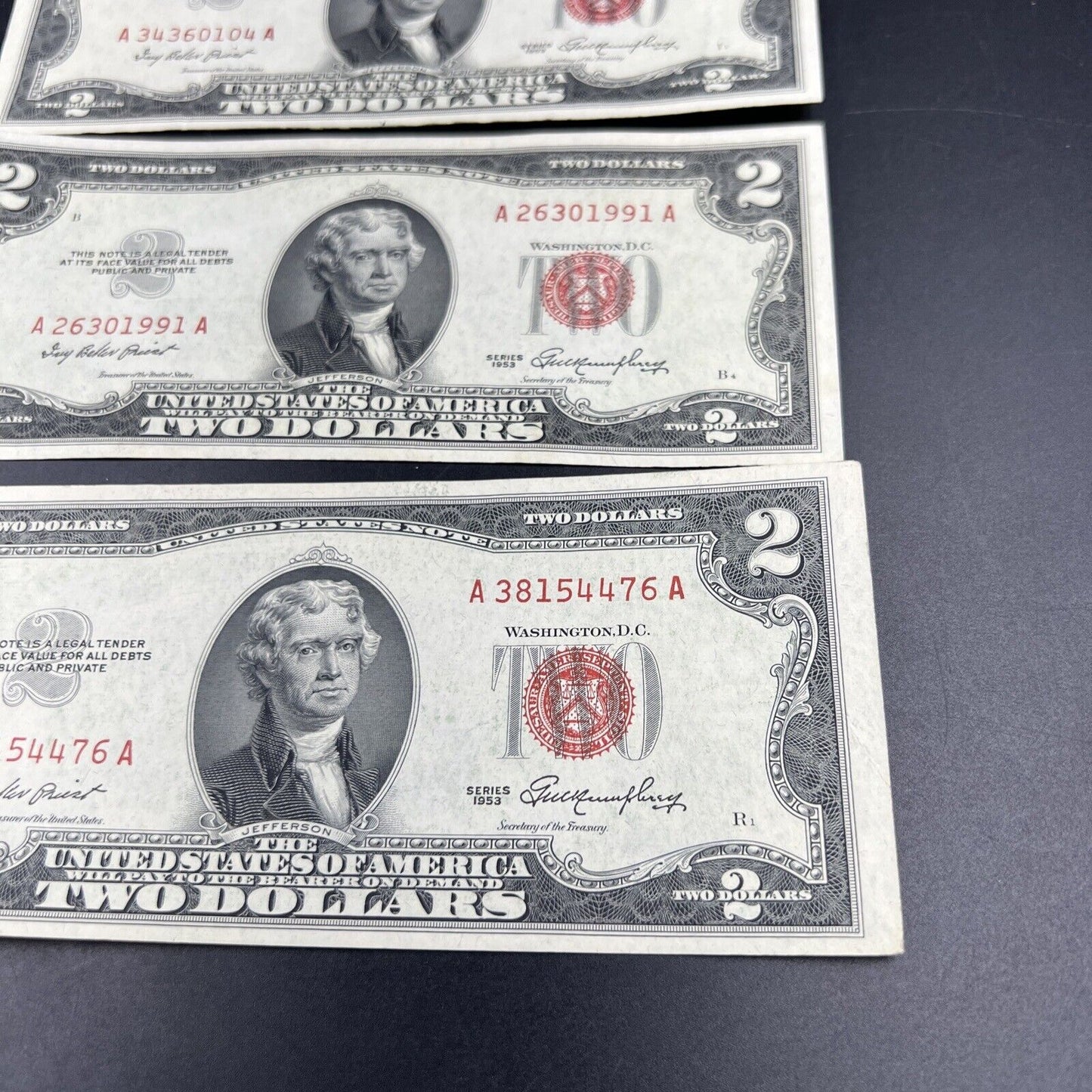 Lot of 4 1953 $2 Two Dollar Red Seal Legal Tender Banknotes XF EF ++ Circ #476