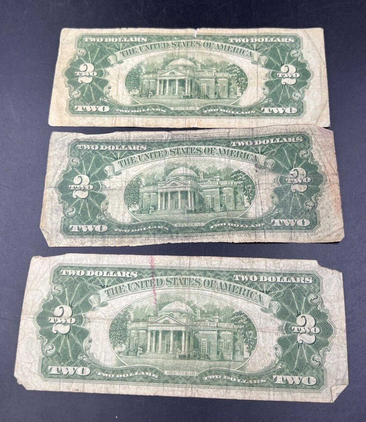 Lot of 3 1928 $2 Legal Tender Note Bills Red Seal Cull Very Circulated #543