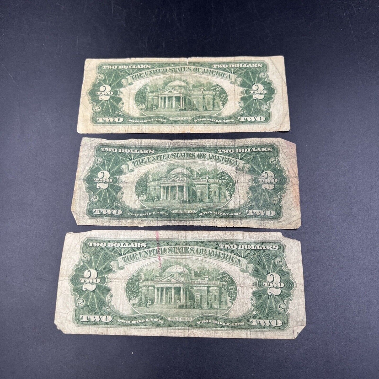 Lot of 3 1928 $2 Legal Tender Note Bills Red Seal Cull Very Circulated #543