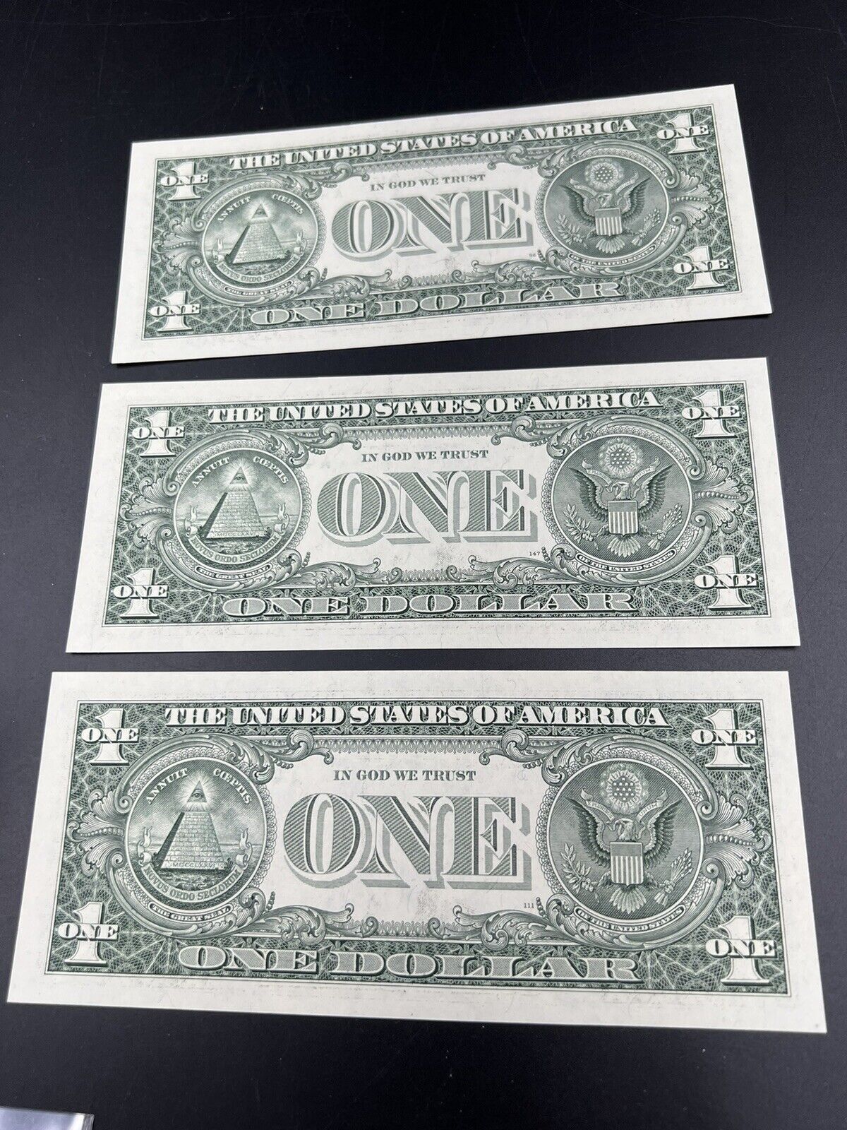 3 Consecutive 2006 $1 FRN SIXTUPLE REPEATER Serial Numbers 44444401-3 CH UNC
