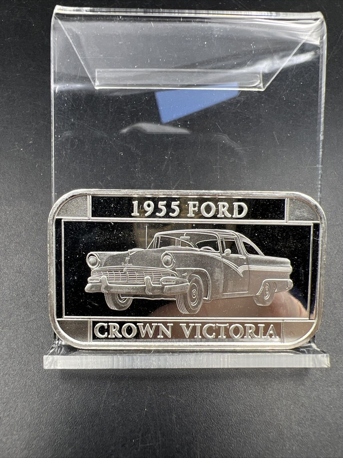 1955 Ford Crown Victoria Classic Sedan Car 1 oz Silver Art Bar BU Choice UNC
