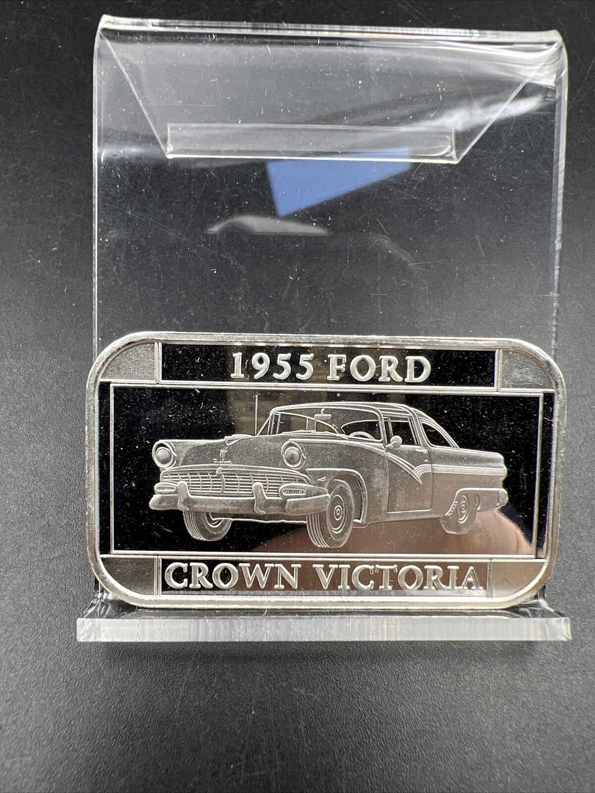 1955 Ford Crown Victoria Classic Sedan Car 1 oz Silver Art Bar BU Choice UNC