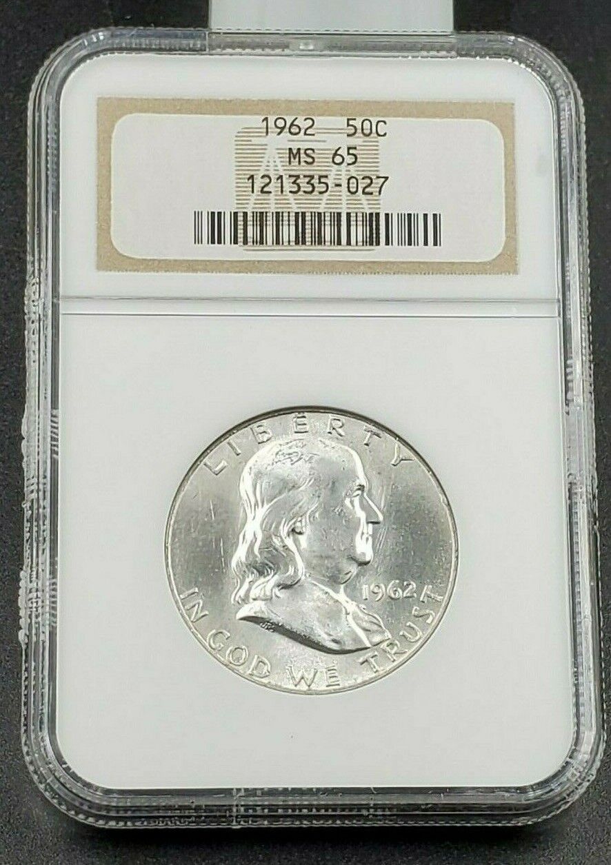 1962 P US Franklin Silver Half Dollar Coin NGC MS65 Gem BU Certified Deep Strike