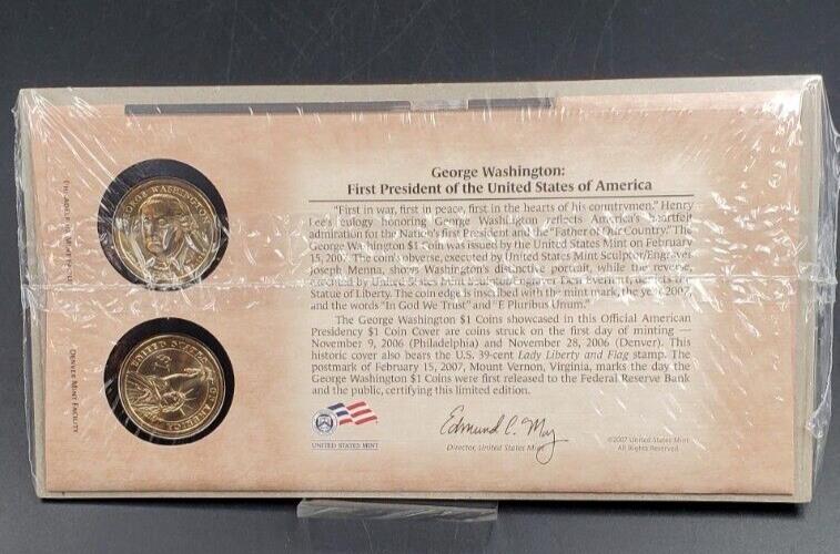 2007 George Washington 1st Presidential Dollar P & D 2 coin Set First Day OGP