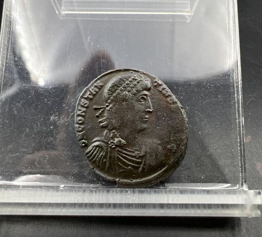 Constantius II AE 2 Ancient Roman Bronze Coin Soldier Spearing VF c. 348 - 358AD