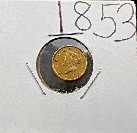1853 G $1 Liberty Head Type 1 Gold US Gold Dollar Coin XF EF Extra Fine Circ