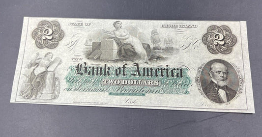 1860 $2 THE BANK OF AMERICA Providence RI OBSOLETE Two Dollar Bill CH UNC EPPQ