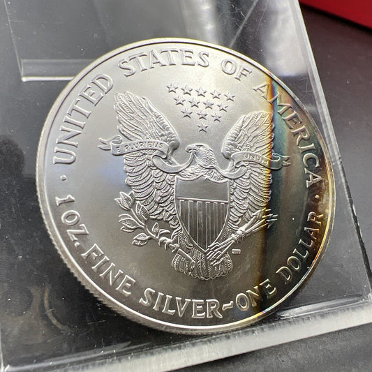 2002 1 Oz .999 American Silver Eagle ASE Coin GEM BU PQ Toning Reverse Toner