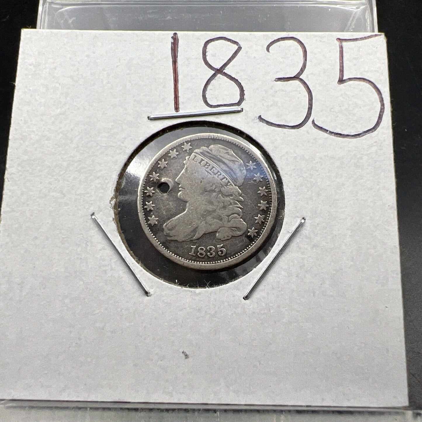 1835 P Capped Bust Silver Dime Coin Fine Details Holed