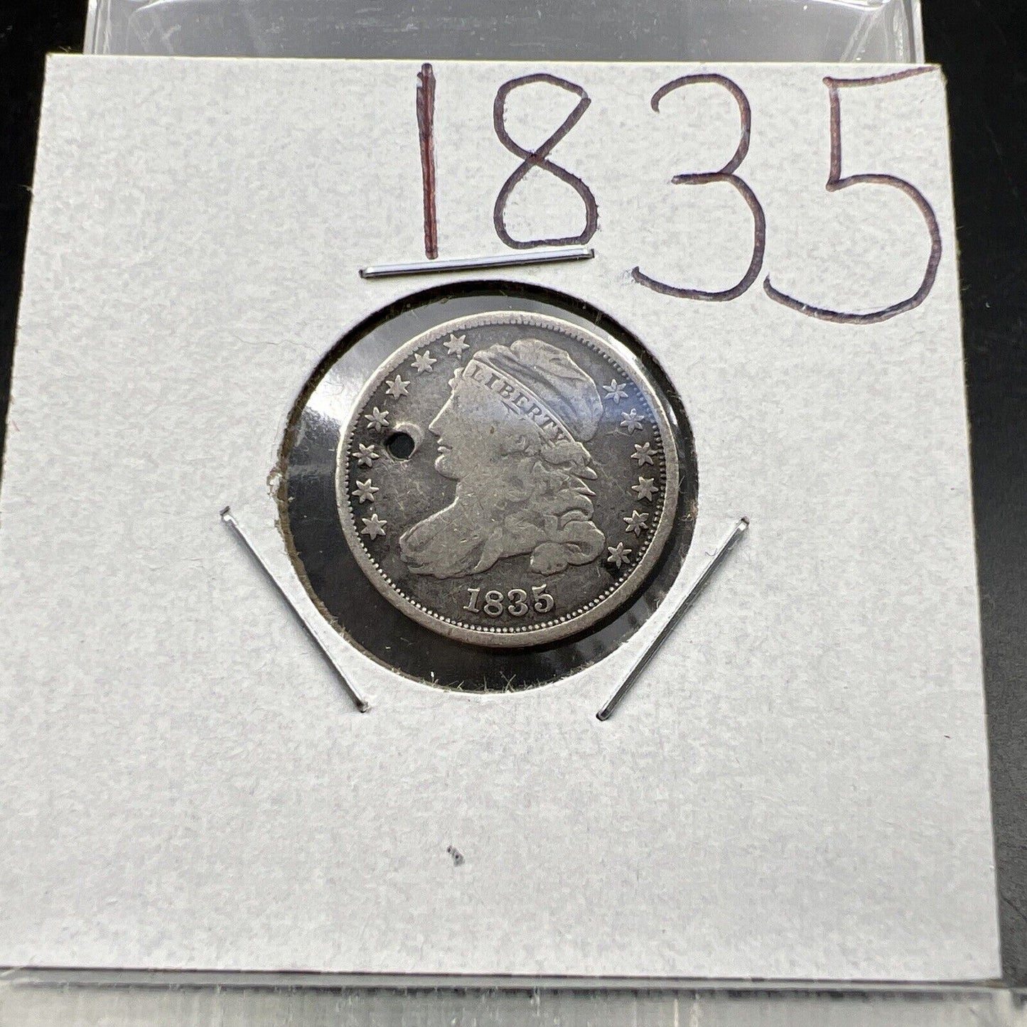 1835 P Capped Bust Silver Dime Coin Fine Details Holed
