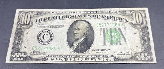1934 A $10 Ten Dollar FRN Federal Reserve Note VG Circ