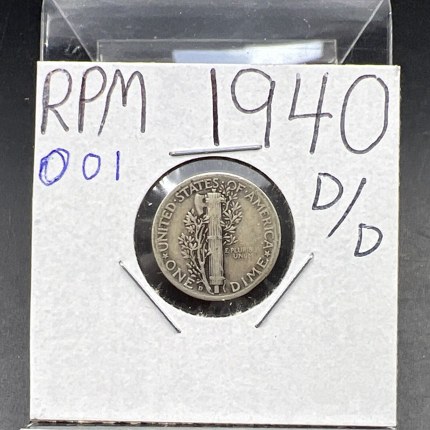 1940 D D/D RPM Mercury Silver Dime Repunched Mint Mark # 001 Fine Circ