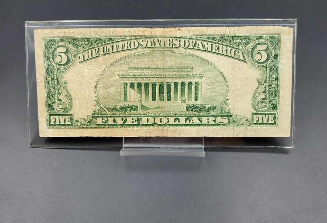 1953 A $5 Silver Certificate Blue Seal US Currency Bill Circ VG #131