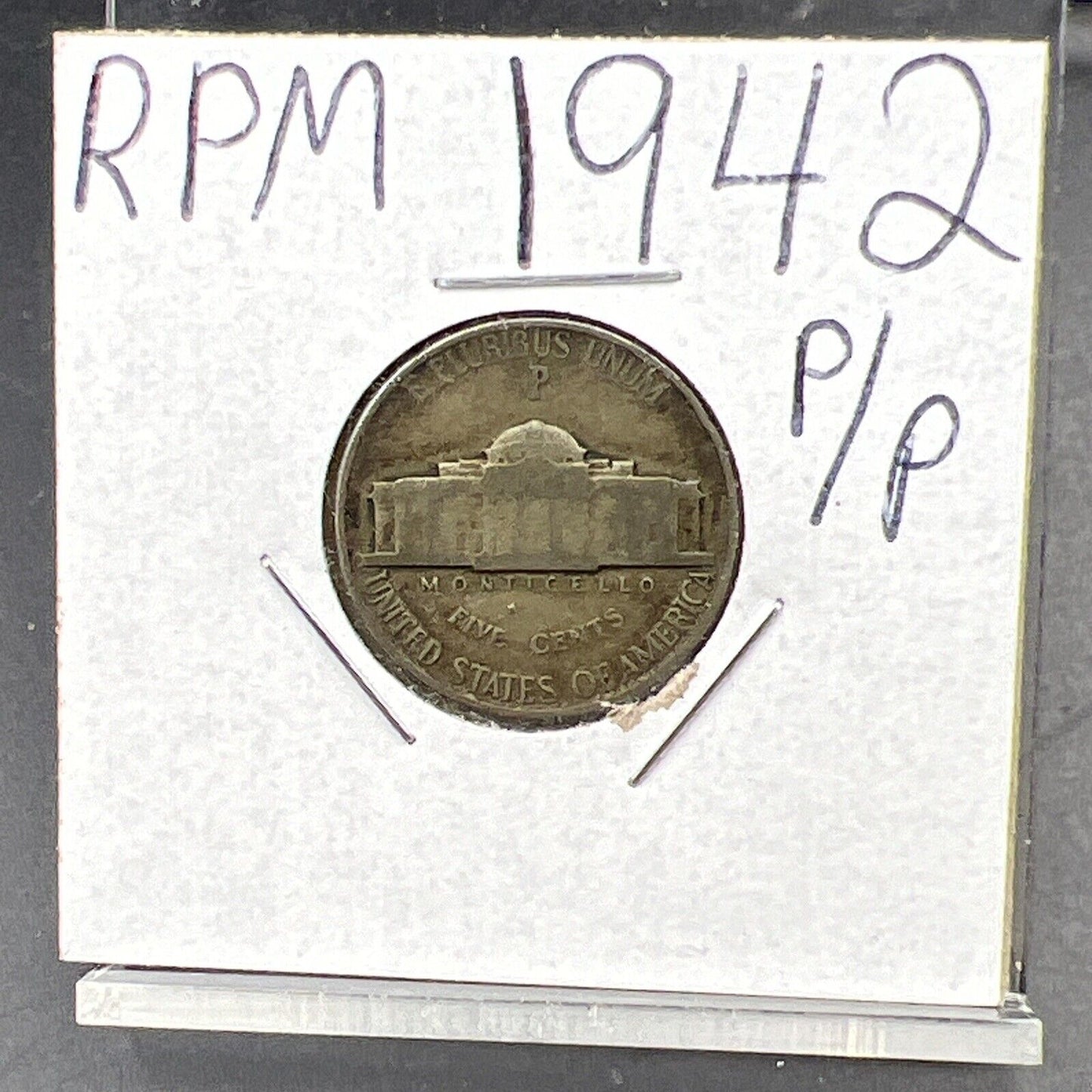 1942 P 5c Jefferson Silver WW2 Type 2 Silver War Nickel Coin P/P RPM Variety