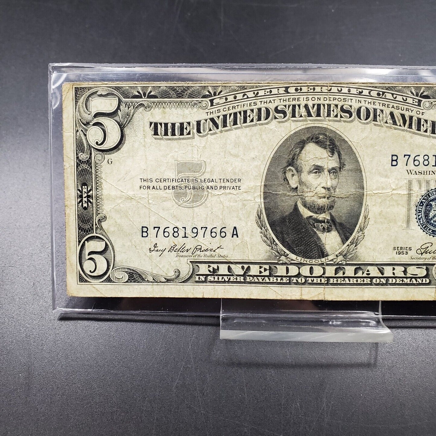 1953 $5 Silver Certificate Blue Seal US Currency Bill Off Center OBV Mule Note
