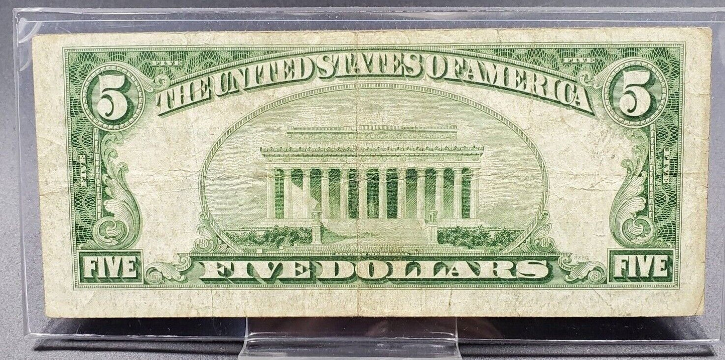 1953 $5 Silver Certificate Blue Seal US Currency Bill Off Center OBV Mule Note