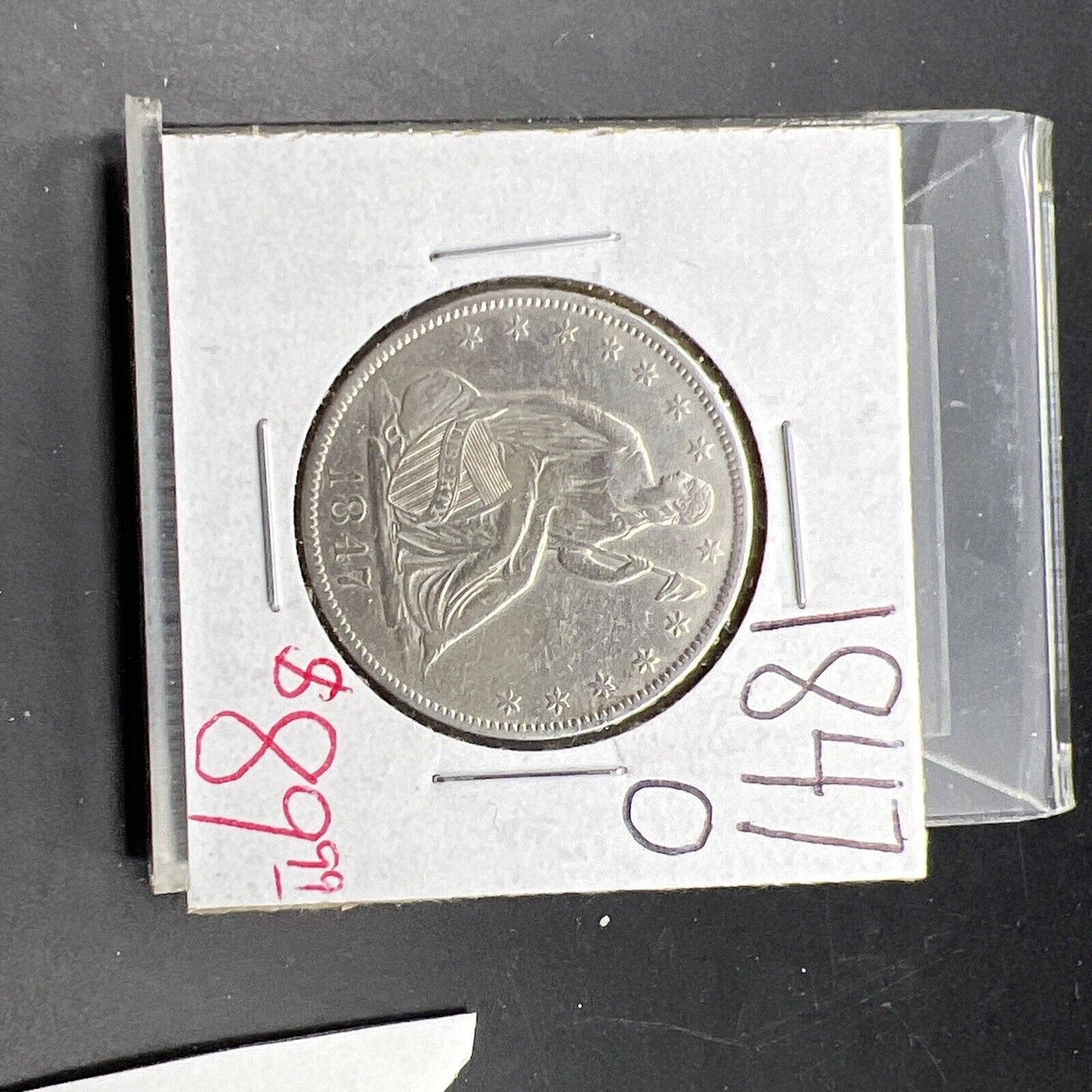 1847 O Seated Liberty 50c XF Details Struck Thru Obverse & Cudd Rev Error Coin