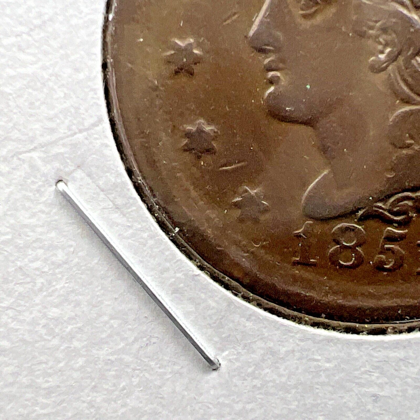 1851 1c Braided Hair Large Cent Coin OBV Struck Thru Grease Error XF EF Details