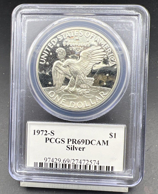 1972 S $1 Ike Eisenhower Clad Dollar Coin PR69 DCAM Gem Proof Silver IKE Label