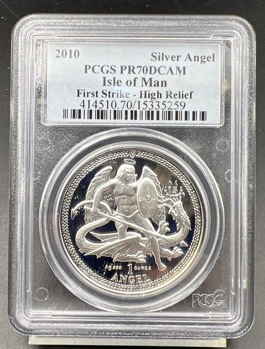 2010 Isle Of Man High Relief 1 Oz Silver Angel Coin PCGS PR70 DCAM
