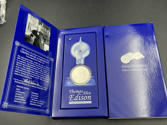 2004 Thomas Edison Silver Dollar Collector's Set Illumen Light Display Box #A660
