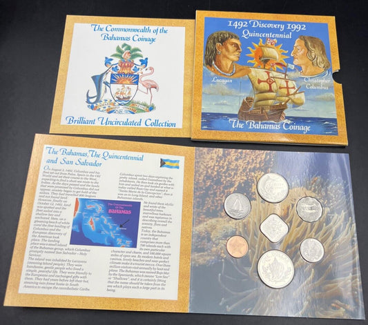 Bahamas 1992 8 Coin Mint Set - Colombus Discovery Complete CoA BU