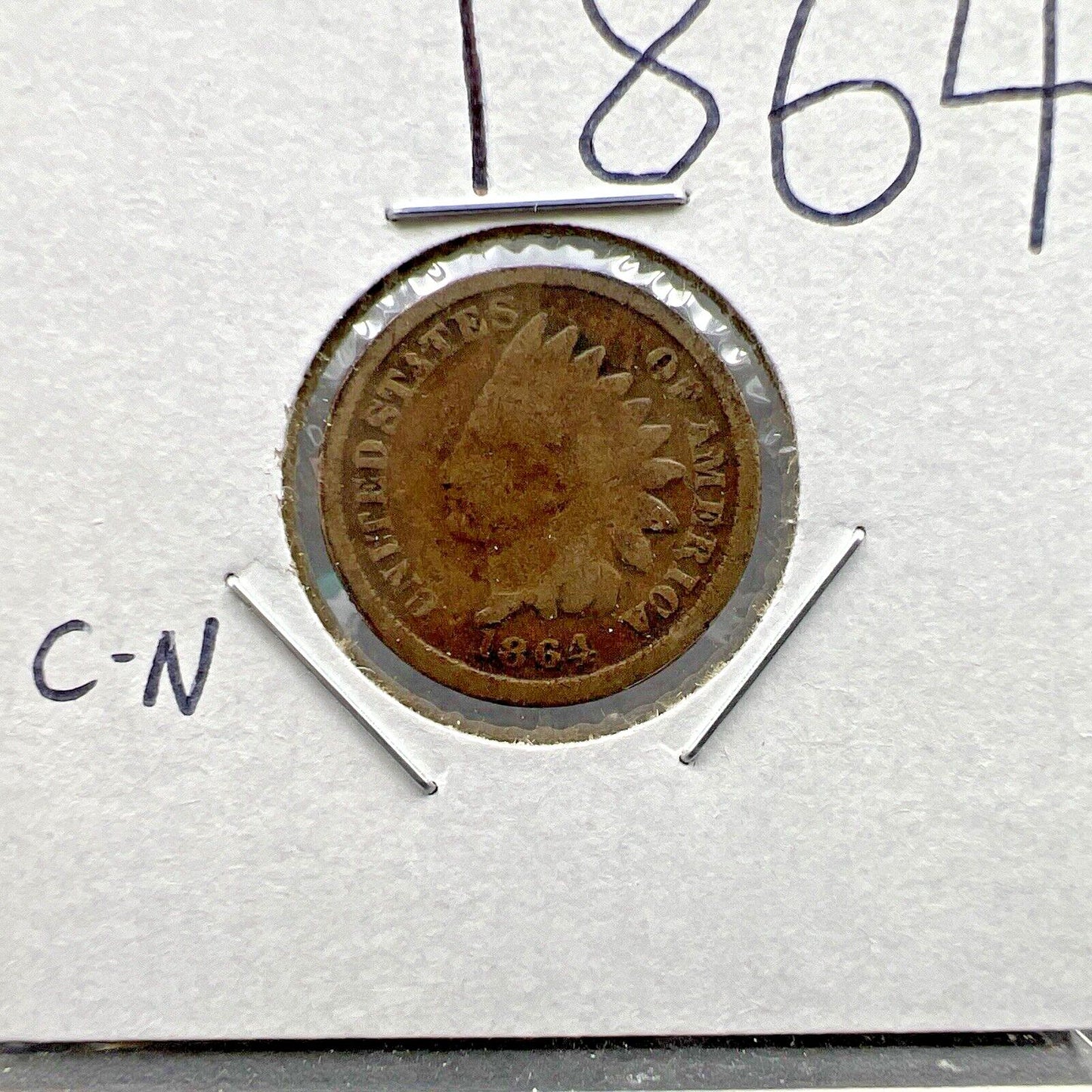 1864 1c Indian Cent Penny Coin Copper Nickel Alloy G / VG Details