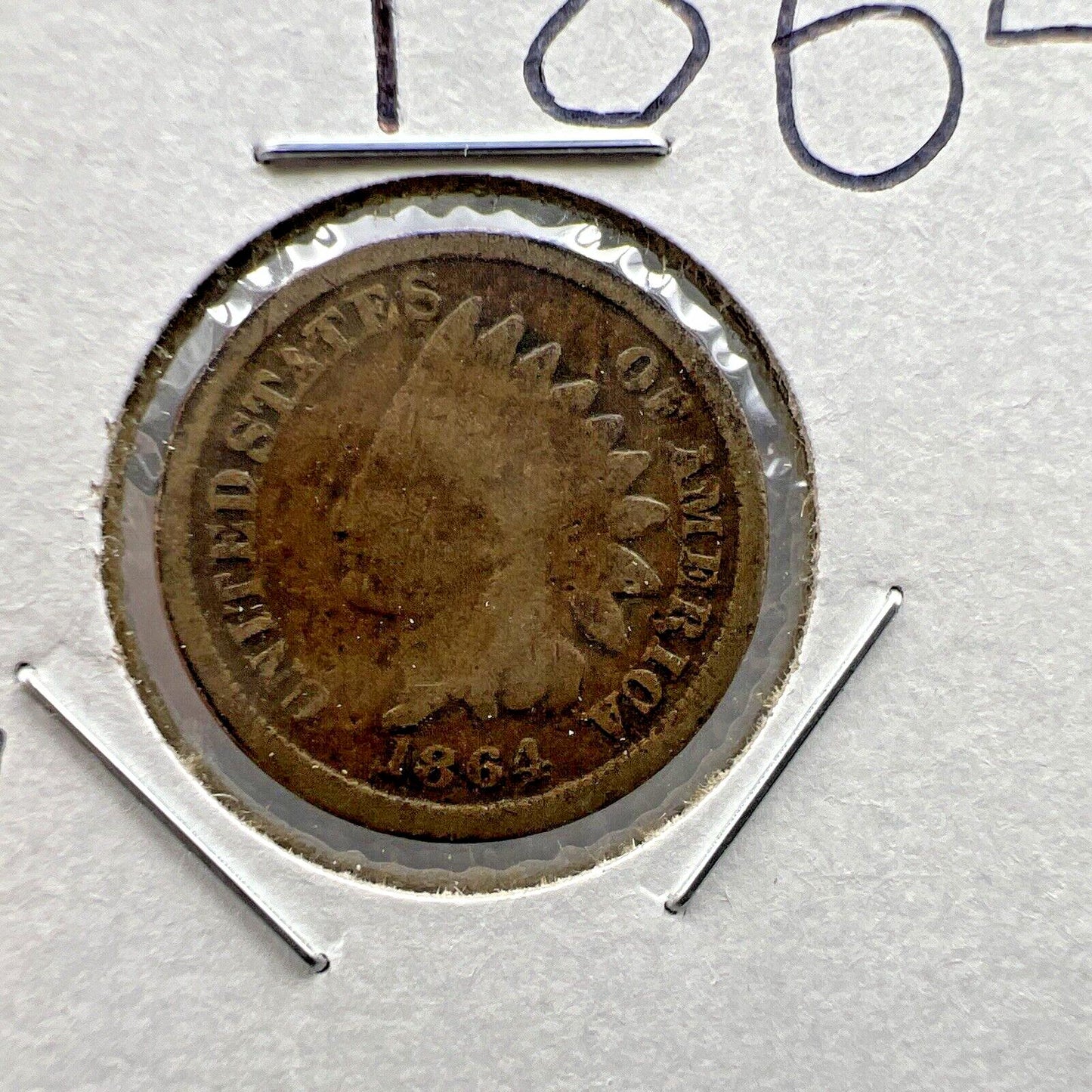 1864 1c Indian Cent Penny Coin Copper Nickel Alloy G / VG Details