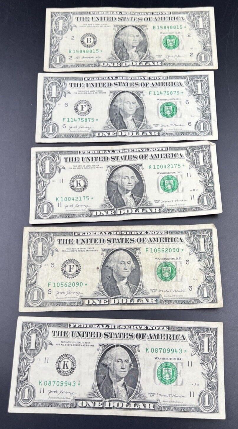 Lot of 5 Modern Date FRN Federal Reserve Star * $1 One Dollar Notes Circ