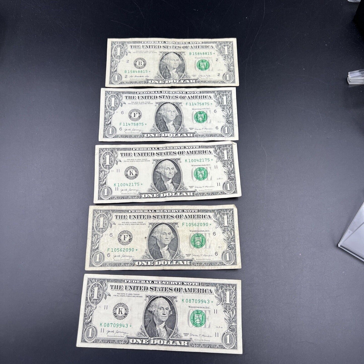 Lot of 5 Modern Date FRN Federal Reserve Star * $1 One Dollar Notes Circ