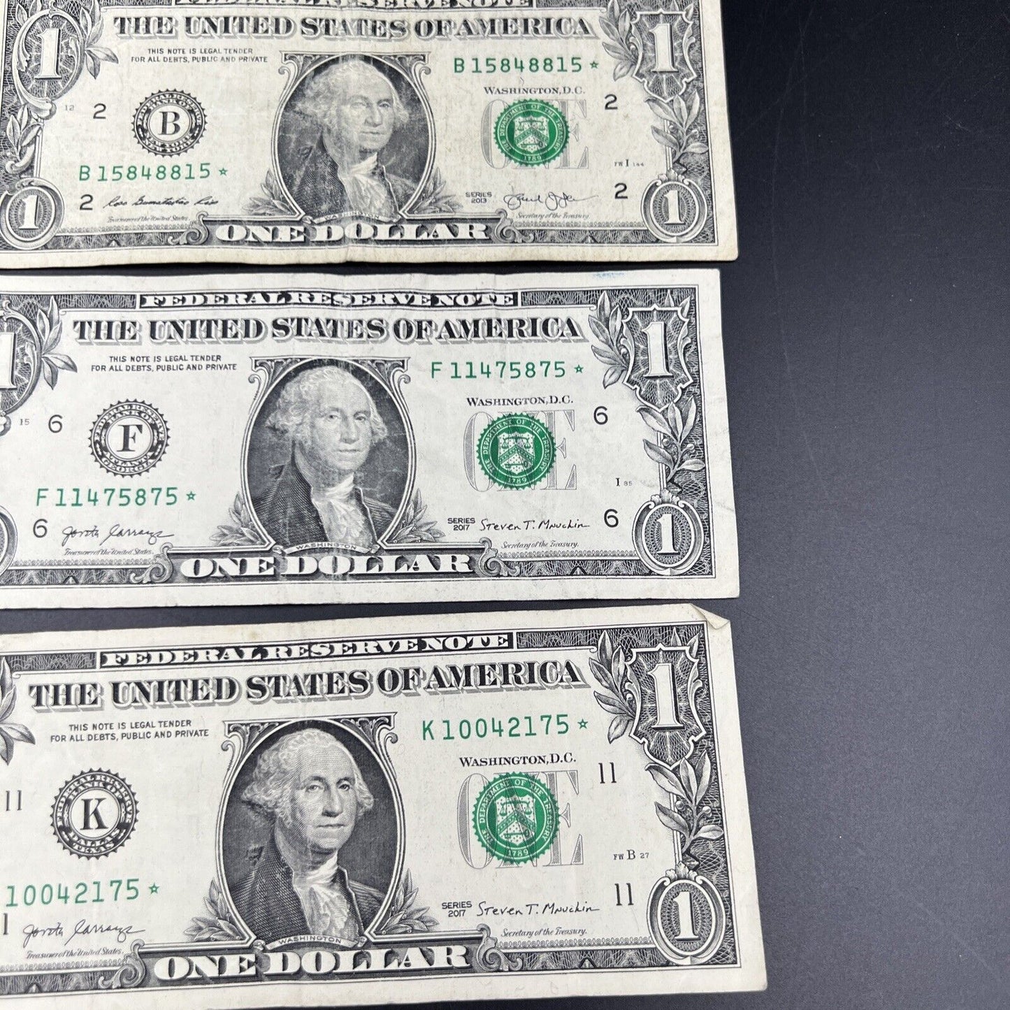 Lot of 5 Modern Date FRN Federal Reserve Star * $1 One Dollar Notes Circ