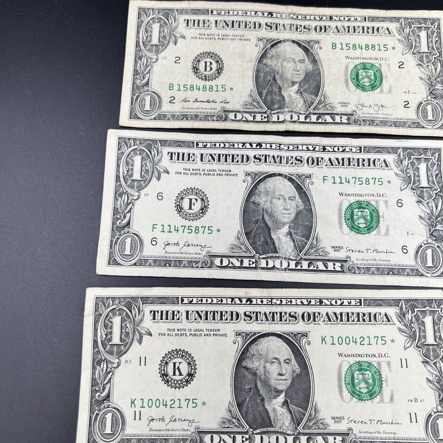 Lot of 5 Modern Date FRN Federal Reserve Star * $1 One Dollar Notes Circ