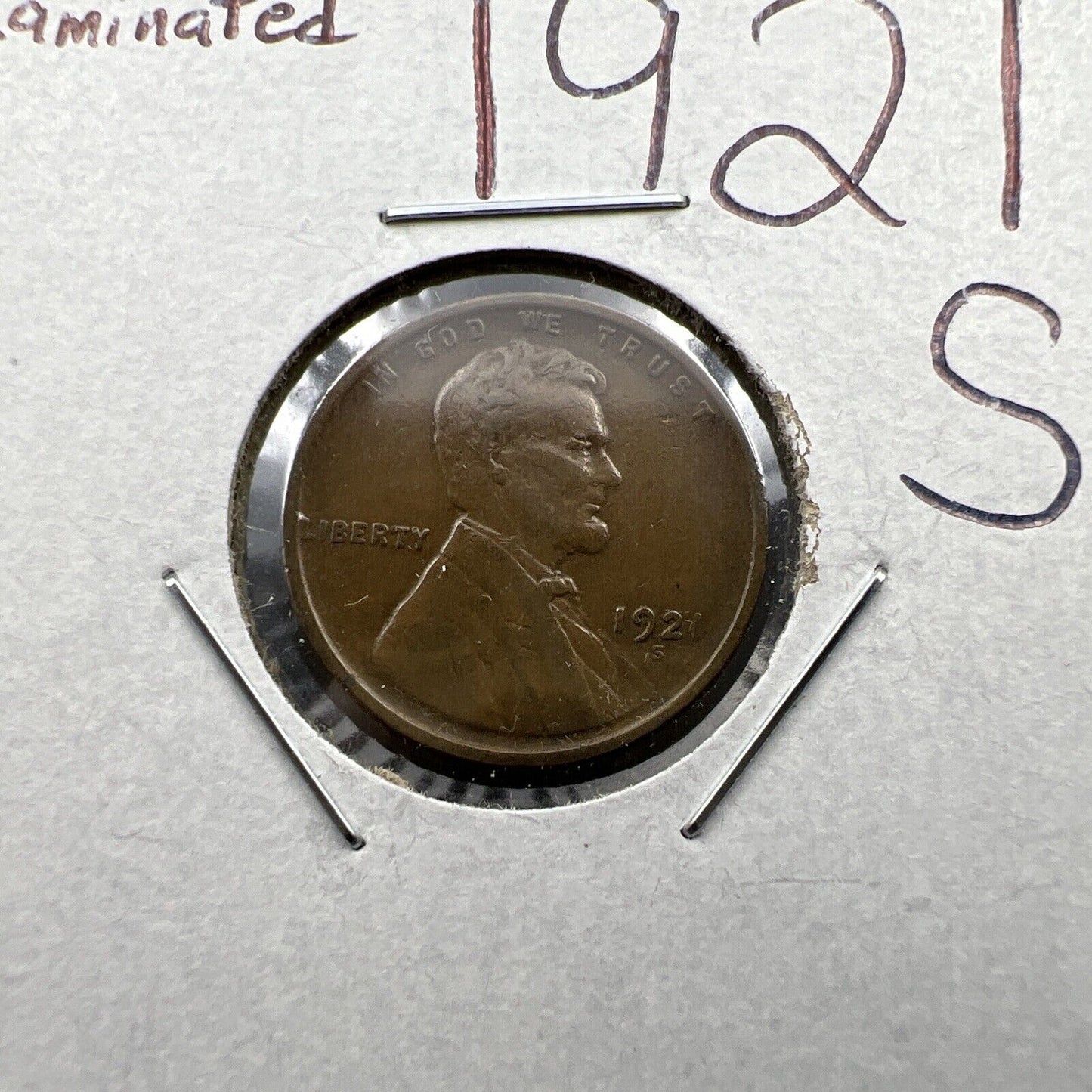 1921 S Lincoln Wheat Cent Penny Choice Fine Circ Laminated Planchet Error REV