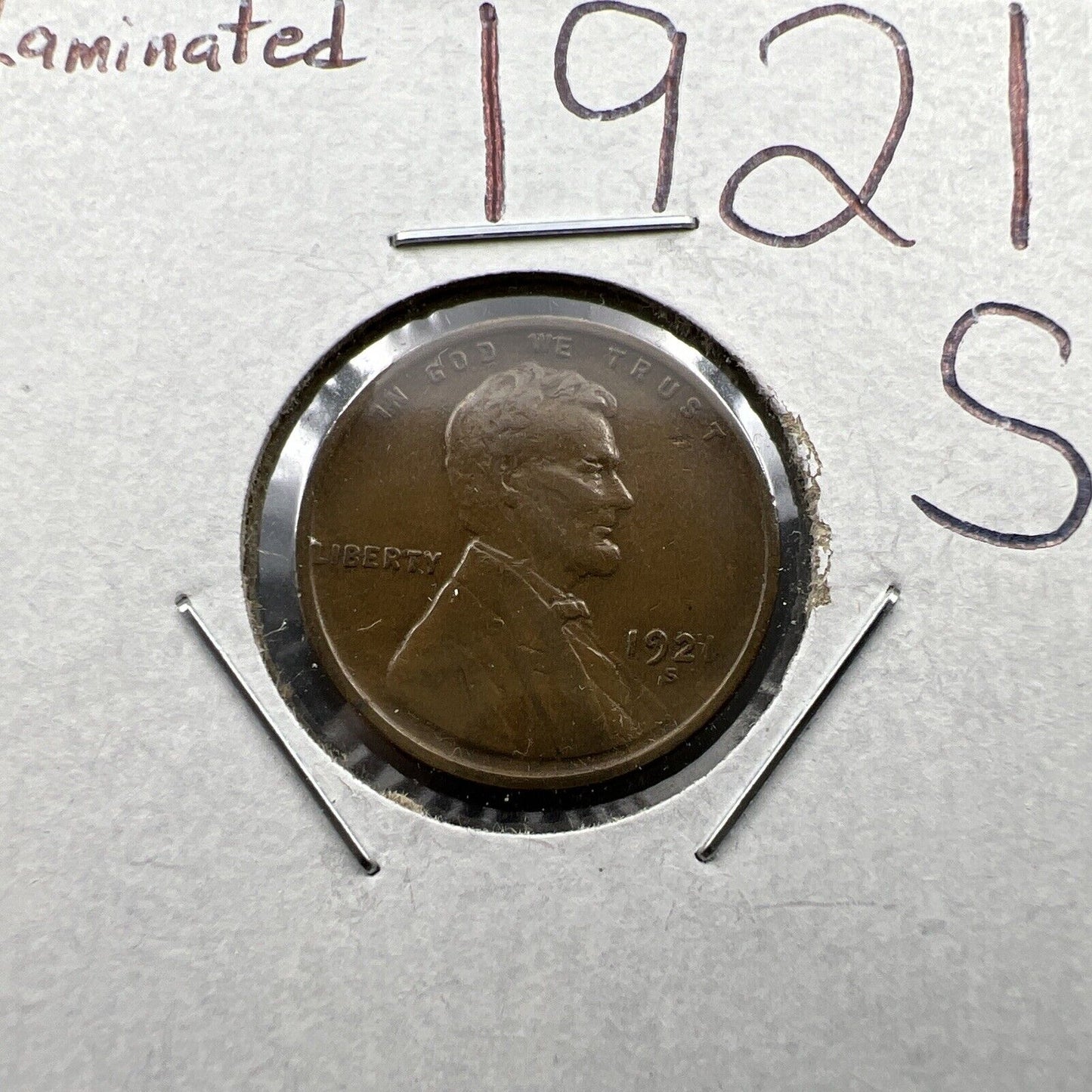 1921 S Lincoln Wheat Cent Penny Choice Fine Circ Laminated Planchet Error REV