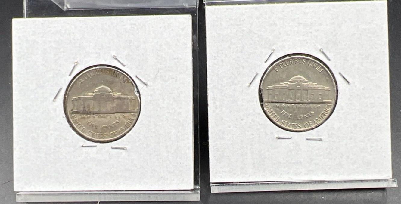 Lot of 2 Jefferson Nickels with Clipped Planchet Error 1942 & 1978 VF Circ