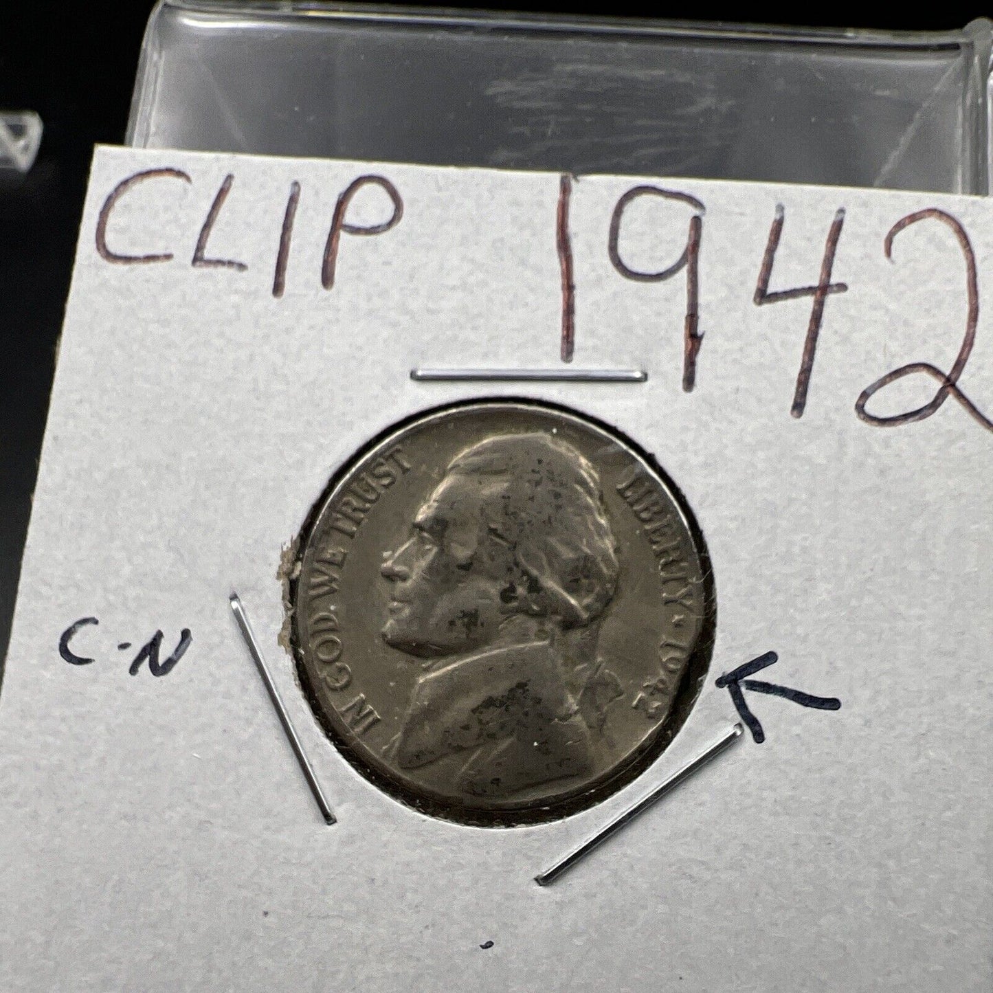 Lot of 2 Jefferson Nickels with Clipped Planchet Error 1942 & 1978 VF Circ