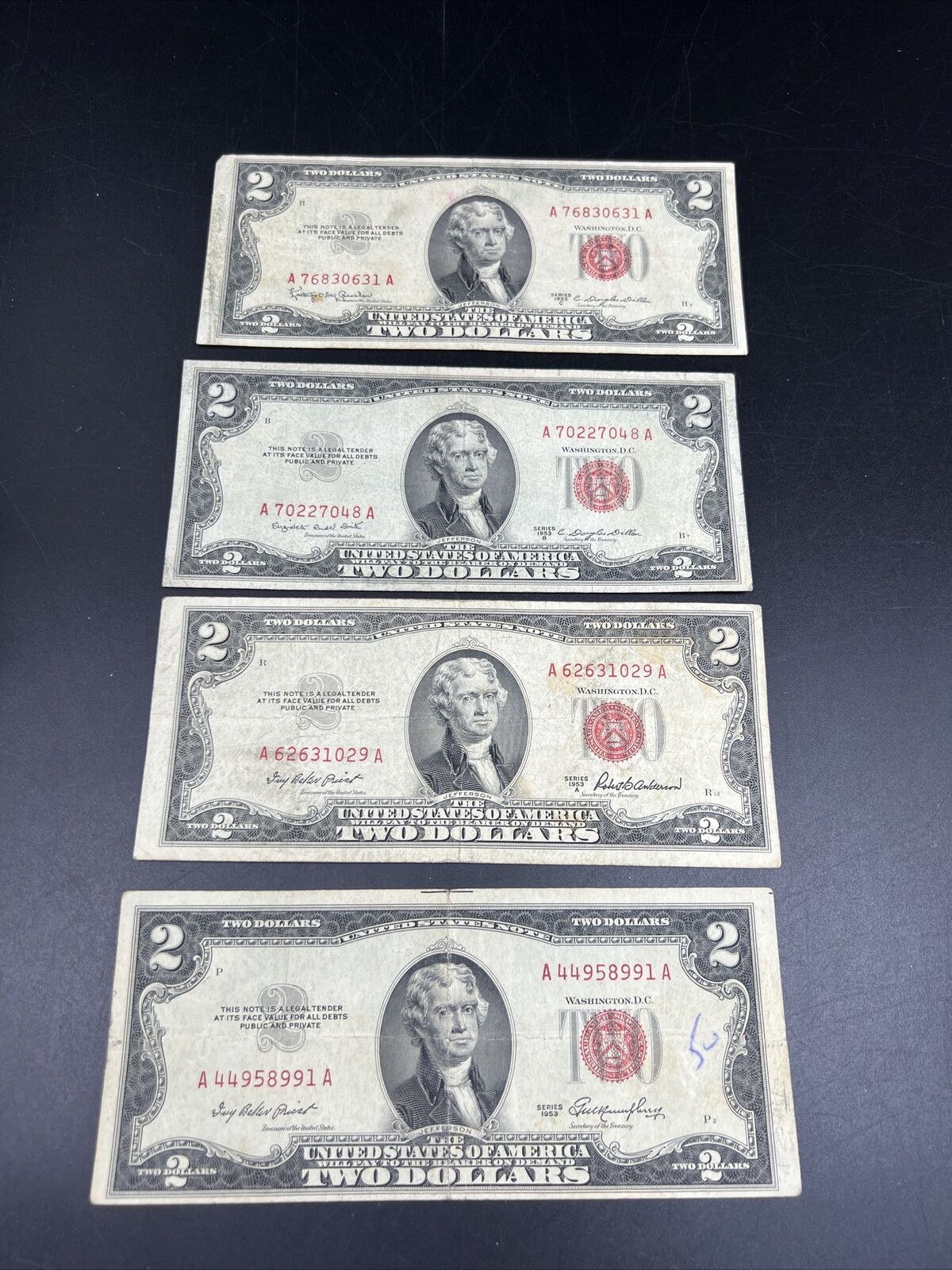 1953 + ABC 4 Note US Legal Tender Letter Set of four Notes VG+ #991