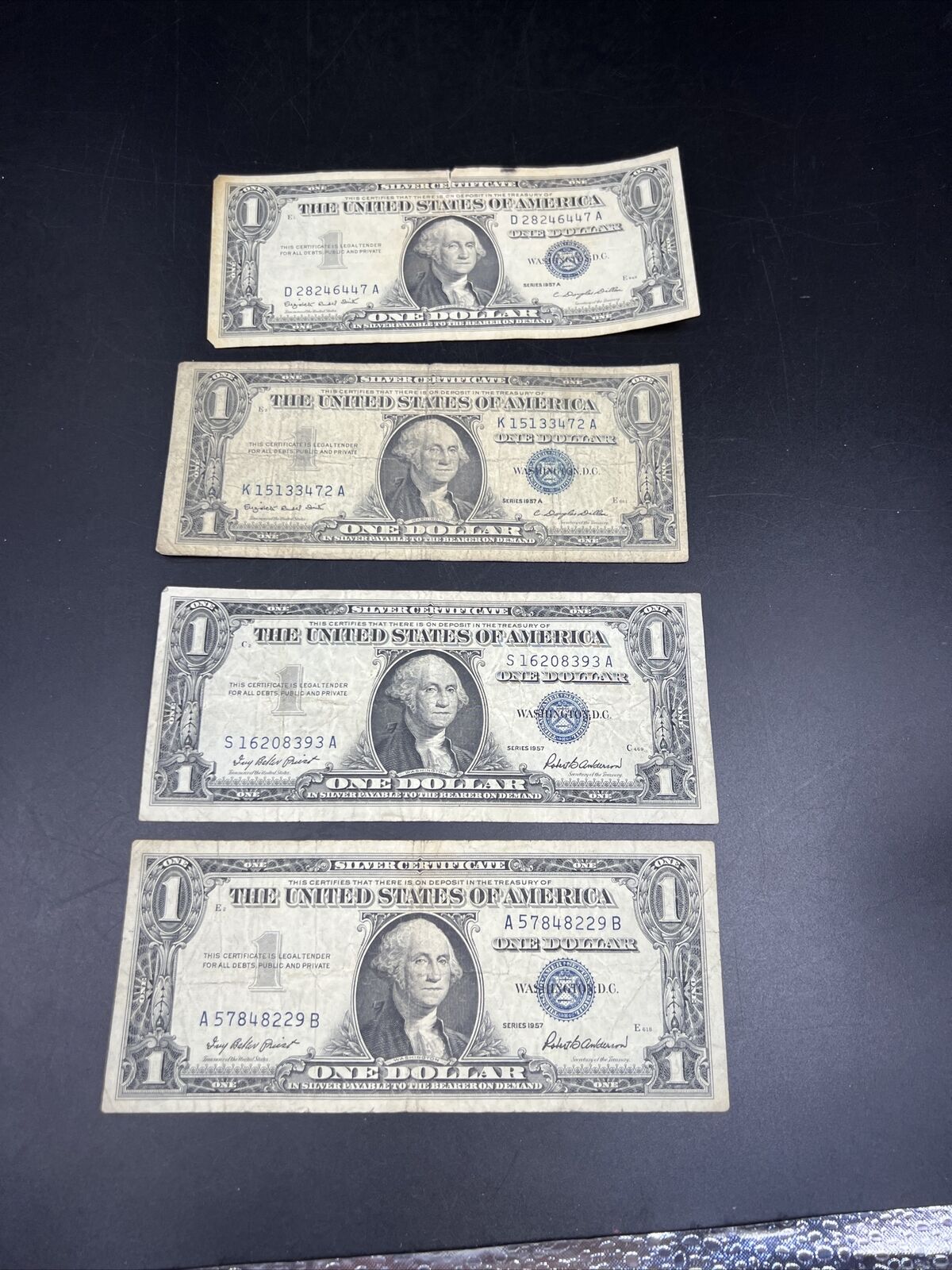 Lot of 4 1957 $1 One Dollar Blue Seal Silver Certificate Note Bills Circ #229