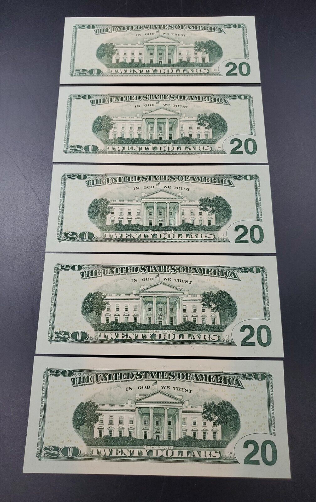 Lot of FIVE CONSECUTIVE SERIAL # 2017 A $20 FRN Federal Reserve Notes CHOICE UNC