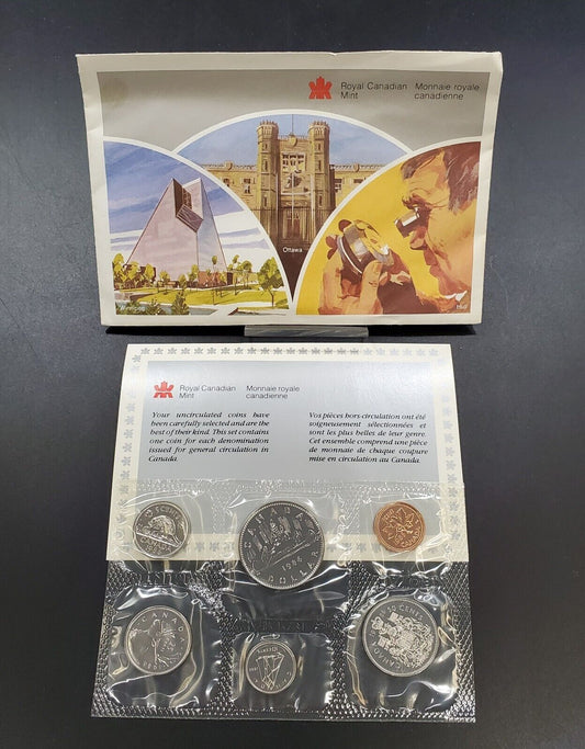 1986 Royal Canadian Mint Unc Proof Like PL Mint Set (6 Coins) OGP & COA #
