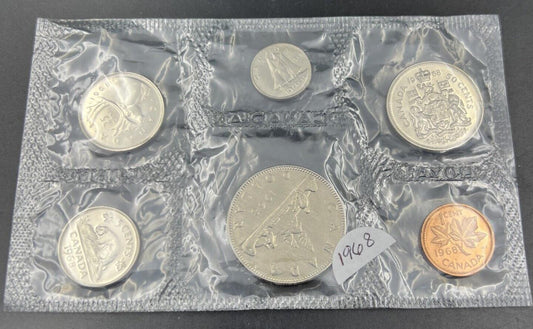 1968 Canada 6 Coin Proof Like Mint Set in Cello GEM BU UNC Coins (No envelope) #
