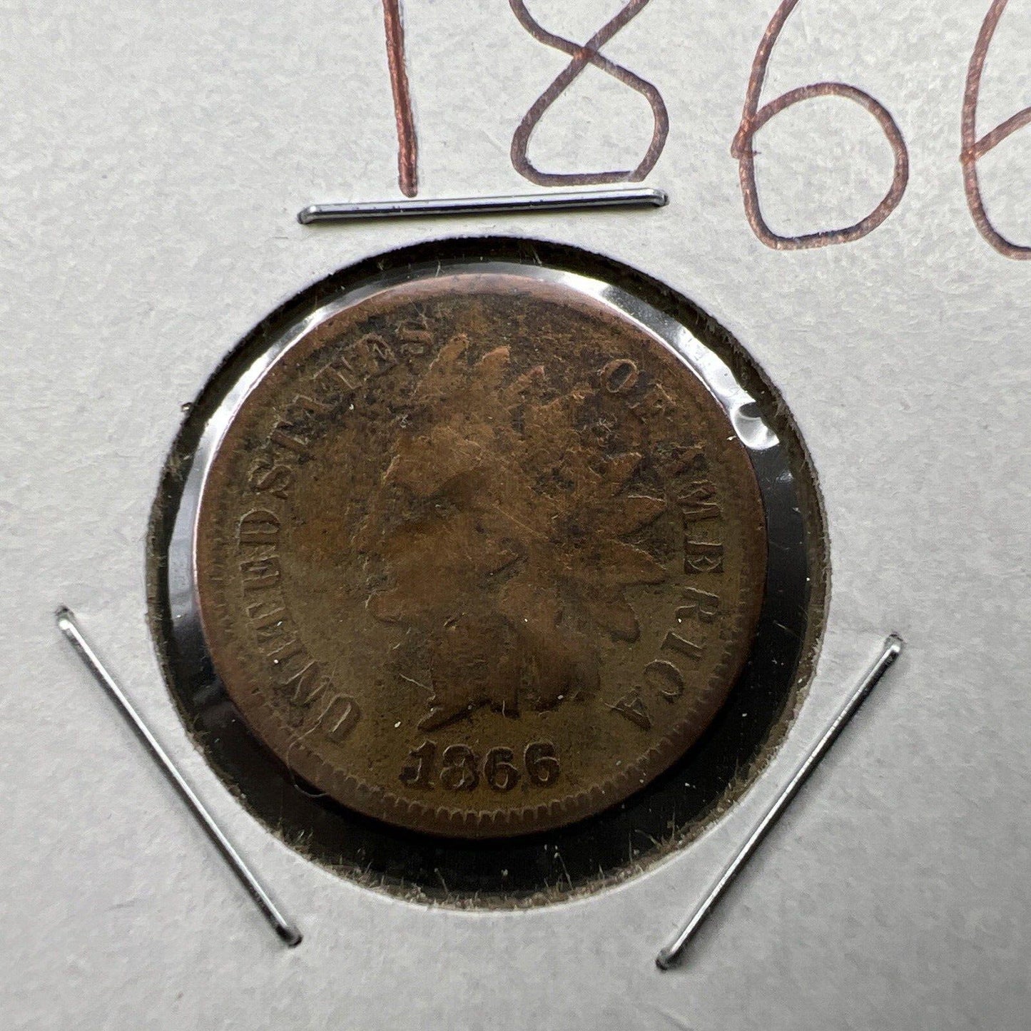 1866 1c Indian Cent Penny Coin Semi Key Date Good Details Polished