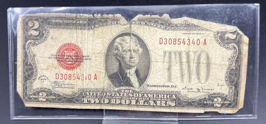1928 E $2 Two Dollar Red Seal Legal Tender Note Bill CULL #340
