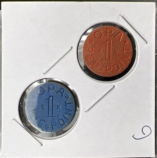 OPA BLUE & RED Point Token Set T-T War Ration WW2 Vintage Old Coin TT SKU#G