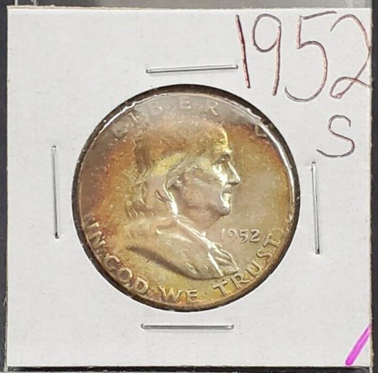 1952 S Franklin Silver Half Dollar Coin Nice Circ Toning Obverse
