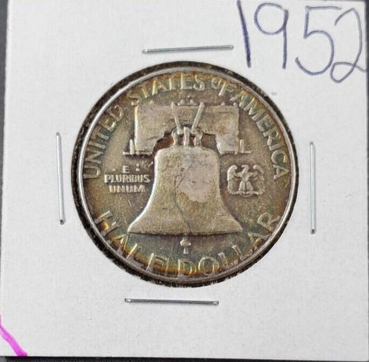 1952 P Franklin Silver Half Dollar Coin Nice Circ Toning Reverse