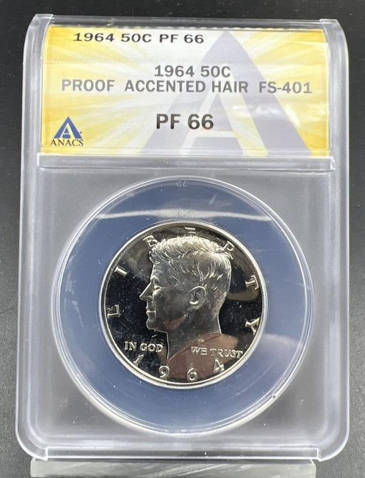 1964 P Kennedy Proof Half Silver Dollar Coin PF66 Accented Hair FS-401 ANACS #A