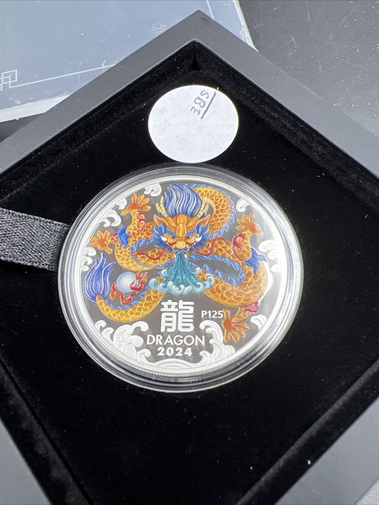 2024 1 oz Silver Australian Lunar Dragon Silver Coin Colorized OGP Box & COA