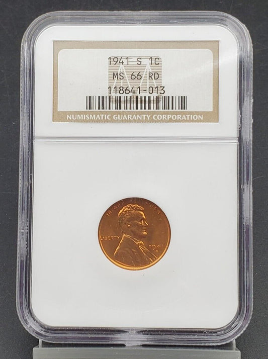 1941 S Lincoln Wheat Cent Penny Coin NGC MS66 RD RED #013 Gem BU Certified
